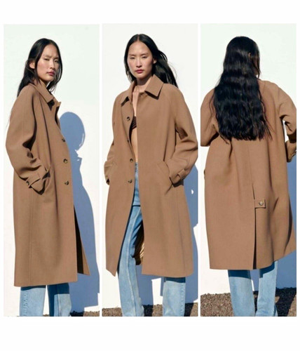 Zara long camel taupe overcoat - camel,